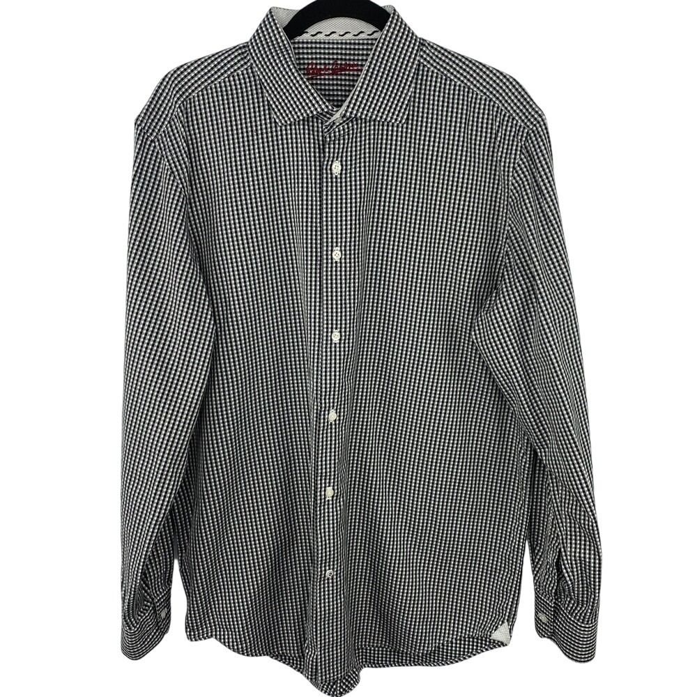 ROBERT GRAHAM Button Down Shirt Mens XL Black White Gingham Check Long Sleeve